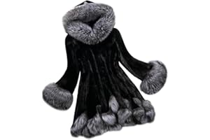 SoonerQuicker femmes hiver fausse fourrure en cuir à manches longues manteau veste vêtements d'extérieur long pardessus pull tricot chaud vintage impermeable mi-long col