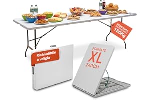 Avilia - Tavolo da Giardino Pieghevole in HDPE Richiudibile Salvaspazio per Esterno e Balcone, Portatile con Blocco di Sicurezza, Ideale per 8 Persone, 240x74x74 cm Bianco