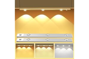 OUILA Dimmable Lampe Placard 30CM, 3 Couleur Réglable Luminosité Réglable 1200mAh USB Sans Fil LED Lampe de Placard avec Détecteur de Mouvement Veilleuse pour Cuisine, Armoires, Escalier-Paquet de 2