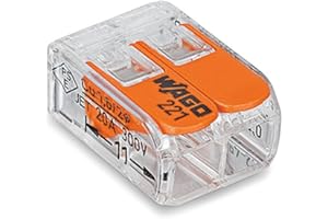 Wago 2-Way Connectors - Terminals, Pack of 25 (20 Pieces), Transparent, Cage Clamp, 3 Positions, 2 Poles, 32A, 450V, -20 to 105°C