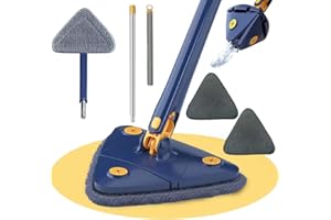 Dekohome Mopa Triangular Giratoria 360 Grados para Limpiar Suelos, Techos, Paredes, Ventanas y Muebles. Fregona Triangular Giratoria Microfibra, Función Autoescurrible, Incluidos 2 Recambios