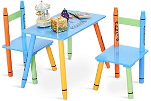 COSTWAY Juego de 1 Mesa con 2 Sillas para Niños Madera Muebles para Niños Set de 3 pcs con Tabla y Asientos Escritorio