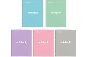 Miquelrius - Confezione 5 Quaderni A4 Emotions, 80 fogli 90 g/m², Griglia 5 x 5 mm, 1 striscia a colori, Spirale microperforata, Taccuino a griglia, Copertina extra rigida, 4 fori, Colori pastello