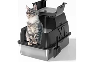 DER VIERBEINER Stainless Steel Cat Litter Box, Extra Large Litter Box for Big Cats XL Metal Litter Pan Tray with High Wall Sides Enclosure, Non-Sticky, Anti-Leakage (Black, 24"L x 16"W x 18"H)