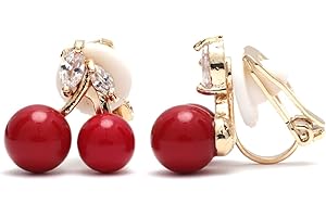 Idin Jewellery - Red Cherries With Cubic Zirconia Gold-Tone Clip-on Earrings
