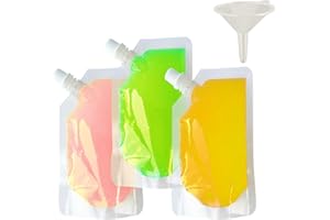 lisetar 20 Packs Clear Drink Pouches 250ml with Caps and Funnel for Festivals,Leak Proof Alcohol Juice Liquid Pouches, Beverage Bags, Plastic Hip Flask for Parties, Picnic, Travel, Sports (20, 250ML)