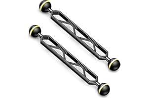 STARBEA Seafrogs Lot de 2 bras d'extension à double boule en alliage d'aluminium de 20,3 cm, connecteur à rotule de 2,5 cm, bras sous-marin pour stroboscope/lumière vidéo/plateau de caméra de plongée, intégré