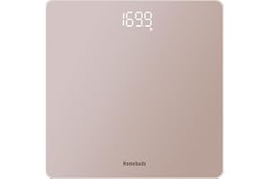 Homebuds Bascula de Baño, Alta Precisión Asegurado por Bascula Grasa Corporal y Muscular Professional Factory DESDE 2001, LED blanco brillante y pisar, 3 pilas AAA incluidas, 400lb/182kg, oro rosa