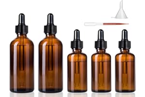 Dzxin Flacon Compte Gouttes, 2 Pcs 50ml and 3 Pcs 30ml Flacons en Verre Ambre avec Pipettes, Bouteilles en Verre Vide avec Compte-Gouttes Verre Pipettes pour Huile Essentielle, Aromathérapie,Parfum