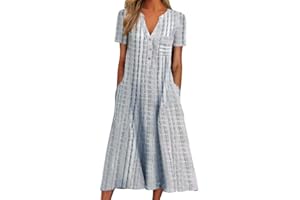 COALHO Women Casual Dress Summer Stripe Button V Neck Sleeveless with Pocket Long Dresses Holiday Beach Dress