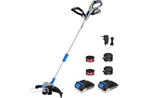String Trimmer Cordless with 2 Batteries and Charger：DEKOPRO 20V Weed Trimmer&Edger 30 cm Cutting Width Electric Weed Eater Wacker Cordless for Lawn,Garden,Grass (Blue)
