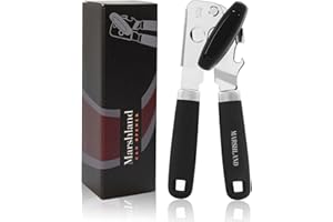 Marshland Tin Opener UK - Stainless Steel Soft Handled Manual-Magnetic Heavy Duty Can Opener That Works for Arthritis Hands – Black