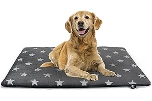 ‎HS-HUNDEBETT Made in Germany gepolsterte Hundedecke, Sterne Grau 65 x 95cm für kleine & große Hunde I Flauschige Hundedecke, waschbar, trocknergeeignet