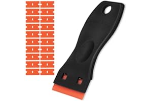 Flintronic Schaber, Mini Kunststoff Schaber mit 20 Kunststoff Klingen, Plastikspachtel, Plastik schaber für Klebereste Entferner, klebstoffentferner, Gadom Kochfeld Kratzer, Kleberentferner, Schwarz