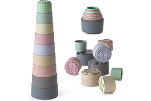 Loyzico 9 Pezzi Cubo Giocattoli Impilabile per Bambini 6-12 Mesi, Montessori Giocattolo Impilabile per Bambino Smistamento E Conteggio, Giocattolo Educativo Regalo Bimba Bimbo 18 Mesi 1 Anno