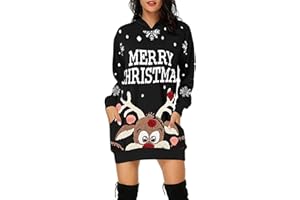 Jarseila Weihnachtspullover Damen Lustig Christmas Sweater Pullover Rundhalsausschnitt Hoodie Xmas Rentier Schneeflocke Weihnachten Geschenk