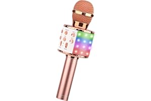 ShinePick Microphone Karaoke sans Fil, Micro Karaoké Bluetooth Portable avec LED Lumière Disco pour Enfants/Adultes Chanter, Compatible avec Android/iOS/PC/Smartphone (Or Rose)