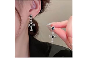 Dervivea Orecchini A Croce Gotici Penzolanti - Perno Croce Nera Onice CZ - Gioielli D'argento Per Donne E Ragazze