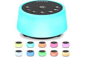 Color Noise Sound Machines 25 Soothing Sounds 10 Colours Night Light Sleep White Noise Device 32 Volume Levels 5 Timer Adjustable Brightness Memory Function (Black)