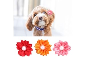 Hffheer 30 bunte Haustier-Haarschleifen, stilvolle Gänseblümchen-Form, Welpen, Polyester-Stoff, mit Gummibändern mit Perlen-Dekoration für Welpen, kleine Katzen, Fellpflege-Zubehör