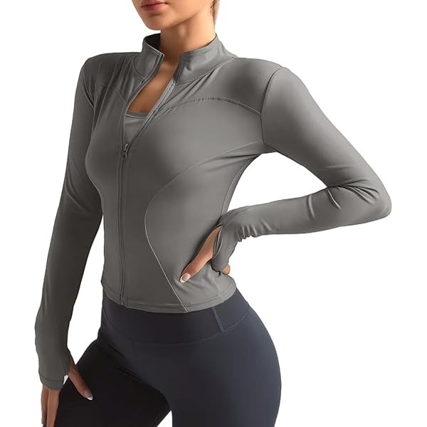 SEAUR Sportshirt met lange mouwen voor dames, buikvrij, los loopshirt, katoen, fitness, gym, cropped bovenstuk, lange mouwen, sportshirt, yogashirt, longsleeve crop top, grijs, L