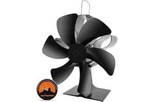BYBULE Ventilatore per stufa, camino, ventilatore con 6 foglie, per camino, stufa a legna, senza corrente, funzionamento silenzioso con termometro