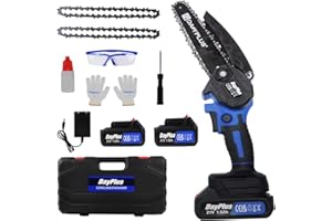 QIMU Akku Kettensäge 6 Zoll Mini Kettensäge Tragbarer Elektro Kettensäge mit 2 Batterien,2 Ketten,Bürstenlosem Motor Einhand Kettensäge,Handkettensäge Akku für Garten Astschere Baum Holz Schneiden