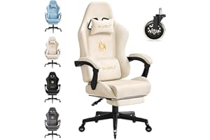WOLTU Sedia da gaming, Sedia Gaming Ergonomica con Ruote Silenziose, Altezza e Inclinazione Regolabile, con Braccioli Sincronizzati e Poggiapiedi, in Tessuto Scamosciato, Crema