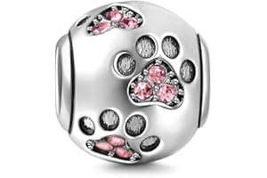 JIARONG CHARMS Breloque en argent sterling 925 avec empreinte de patte de chien - Perle pour bracelets Pandora rose