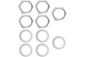 EUPHHONYCS 5 Set Guitar Jack Nut and Washer, Jack Socket Nut with Washer, Thread 3/8" Guitar Input Output Jacks Socket Nuts and Washers for Guitars and Bass, Silver