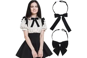 Quilax 2Pcs Bow Tie for Women, Self-tie Black Folding Bowtie Ribbon Choker, Adjustable Bow Tie for Women Shirt Party Wedding Cosplay Accessory