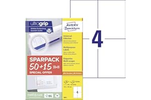 AVERY Zweckform 6601 Étiquettes universelles (200 plus 60 étiquettes adhésives supplémentaires, 105 x 148 mm sur A4, papier mat, étiquettes d'expédition imprimables, étiquettes d'expédition