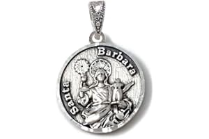 INMACULADA ROMERO IR Colgante plata Ley 925m medalla 20mm. Santa Bárbara cerco tallado reverso cañones cruzados macizo