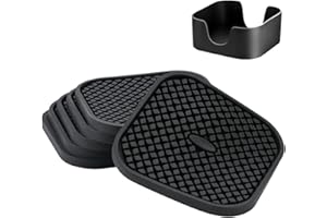 IYYI Set di 6 sottobicchieri in silicone con portabicchieri - profondamente scanalati, assorbenti, grandi tappetini da 4 pollici per tazze - perfetti per bevande calde e fredde(Quadrato - Nero)