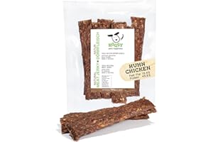ROQSY Natur-Dörrfleisch 100% Huhn – Getreidefrei, Kauartikel, Trockenfleisch, Leckerli für Hunde, Idealer Snack für Welpen, Kaustreifen, Barf-fähig, Jerky – 100g