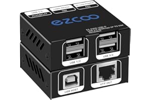 ROFAVEZCO USB Extender 165ft 4-Port USB 2.0 HUB from Ethernet Cat5e Cat6 - USB RJ45 LAN estensore USB extension, two webcams work synchronously, support Windows, macOS, Android, Linux, no driver