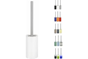 Spirella Brosse WC Porte-Balai Toilette Pot à Balai „Tube“ Ensemble WC à Poser en Porcelaine et Acier Inoxydable Blanc