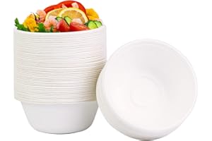 AHPYEUHK Vaisselle Jetable Bol Jetable 60 Pièces Bols Jetables 260ML Écologique Saladier Soupe Dessert Biodégradable & Compostable Blanc en Sugarcane Bagasse Bols Jetable