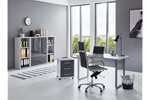 BMG-Moebel.de Büromöbel komplett Set Arbeitszimmer Office Edition Mini in Lichtgrau/Anthrazit Hochglanz (Set 2)