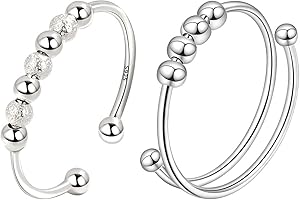 VELESAY Argento Sterling 925 Anello con Perline Antistress Anelli per Donne Anelli Spinner con Perle Anelli Sottili Regolabili Impilabil Fidget Anello Antistress Ruota Liberamente Anello Regolabile Argento