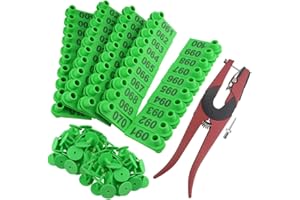 WMYCONGCONG 1-100 numeri di plastica bestiame etichetta per orecchie con etichetta per animali verde e 1 applicatore per etichette auricolari per pecore di capra (verde)