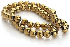 jartc Perline Per Braccialetti Energetico Braccialetto Yoga Braccialetto Fai da Te Perle di Pietra Naturale Sfaccettato Oro Ematite 45 Pezzi, 34CM,8 mm