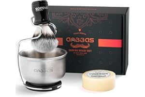 Anbbas Synthetischer Dachs Rasierpinsel Set, 4IN1 Rasierset mit Edelstahl-Rasierständer und Schäumungsschaumschale, 3.5OZ Natural Rasierseife Puck Nachfüllpackung für Männer Nassrasur