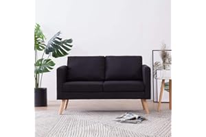 KOIECETA Sofá de 2 plazas con cojín de respaldo, cojín de dos plazas, sofá tapizado, sofá lounge, sofá de tela, muebles de salón, tela, marco de madera, color negro