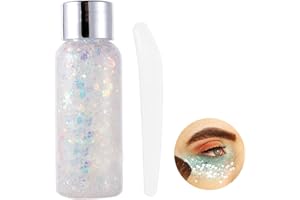 HTRUIYATY Glitter Olografico Brillantini Make Up Fiocchi Di Glitter Liquidi Per Corpo Viso Occhi Unghie Capelli Per Musica Festival Masquerade Halloween Party-Bianco (Viene Fornito Con Un Cucchiaio)