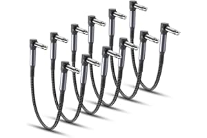 RUXELY 6.35mm Gitarren Patchkabel 0.3M 6Pack,90 Grad 1/4" Stecker Instrument Pedal Kabel,30CM Guitar Klinkenpatchkabel,Winkel Patch Cable für Gitarreneffekte,Gitarre/Bass Effektpedale,Pedalboard