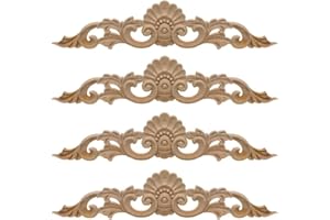 Zasvec Holzornamente für Möbel 4 Stück Holz Ornamente Holz Schnitzerei Deko Holzdeko Wandornament Holzornamente Bastelholz Wanddeko Holz Holz Dekorative für Schrank Fenster Bett 30 * 6.5cm