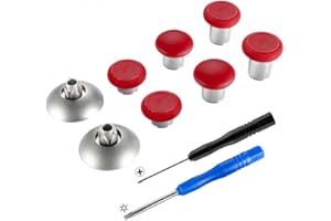 eXtremeRate 4 en 1 Joysticks magneticos Thumbsticks metálicos analógicos con T8H Destornillador Cruz Kits de reparación de reemplazo para Mando Xbox One S Elite PS4 Slim Pro Rojo