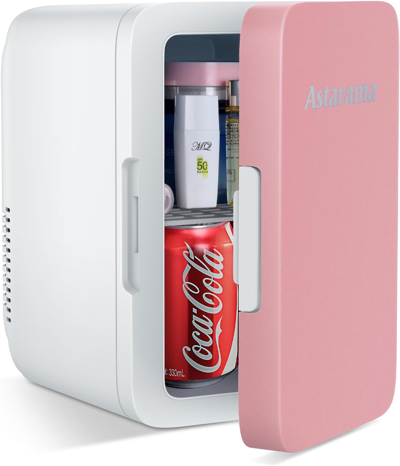 Astarama Nevera Pequeña,6 Litros/8 Latas, 220V AC/12V DC, Enfriador y Calentador Termoeléctrico, Mini Nevera Compatible Coche y Caravanas.Mini Frigorifico Para Bebidas, Cosméticos. (Rosa)