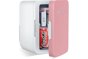 Astarama Nevera Pequeña,6 Litros/8 Latas, 220V AC/12V DC, Enfriador y Calentador Termoeléctrico, Mini Nevera Compatible Coche y Caravanas.Mini Frigorifico Para Bebidas, Cosméticos. (Rosa)